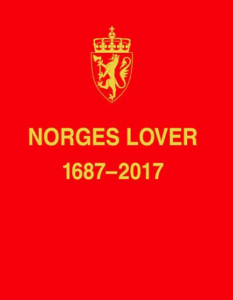 Rød bok med norges lover fra 1687 til 2017.